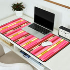 Eclectic Geo Chain Vertical Stripes Retro Contemporary Pattern in Pink Brown Moss Desk Mat Gallery Image 2