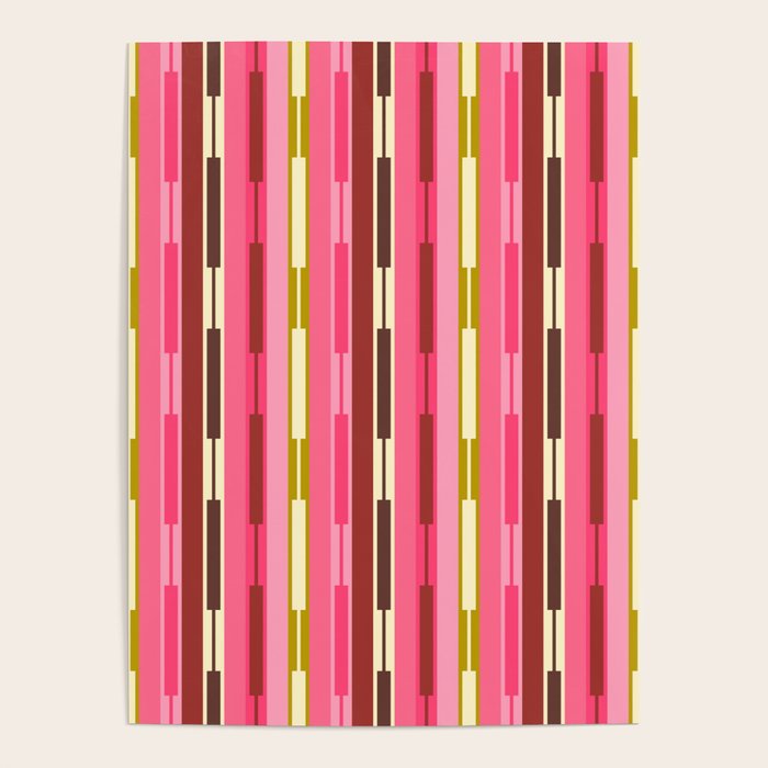 Eclectic Geo Chain Vertical Stripes Retro Contemporary Pattern in Pink Brown Moss Poster Gallery Image 1