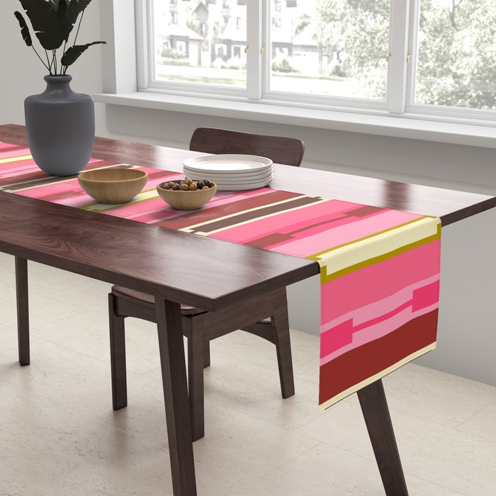 Eclectic Geo Chain Vertical Stripes Retro Contemporary Pattern in Pink Brown Moss Table Runner Gallery Image 2