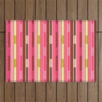 Eclectic Geo Chain Vertical Stripes Retro Contemporary Pattern in Pink Brown Moss Outdoor Rug Gallery Image 1