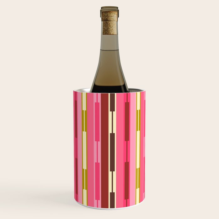 Eclectic Geo Chain Vertical Stripes Retro Contemporary Pattern in Pink Brown Moss Wine Chiller Gallery Image 3
