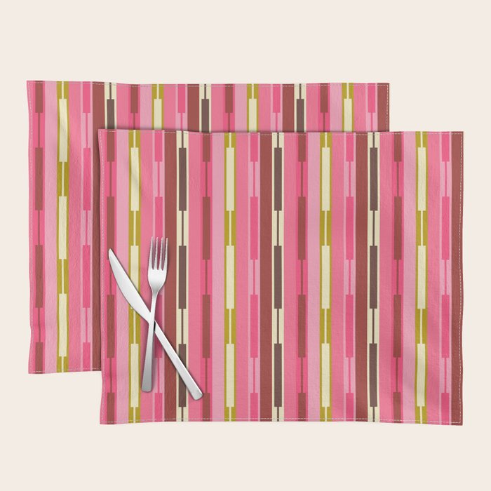 Eclectic Geo Chain Vertical Stripes Retro Contemporary Pattern in Pink Brown Moss Placemat Gallery Image 1