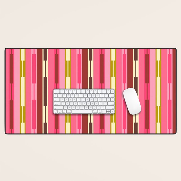 Eclectic Geo Chain Vertical Stripes Retro Contemporary Pattern in Pink Brown Moss Desk Mat Gallery Image 1