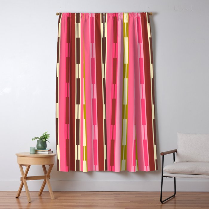 Eclectic Geo Chain Vertical Stripes Retro Contemporary Pattern in Pink Brown Moss Window Curtain Gallery Image 5