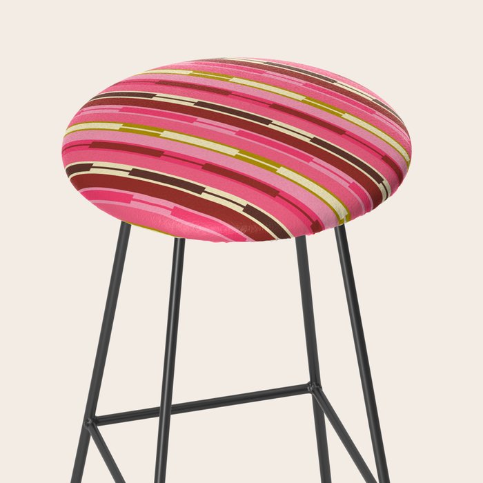 Eclectic Geo Chain Vertical Stripes Retro Contemporary Pattern in Pink Brown Moss Stool Gallery Image 2