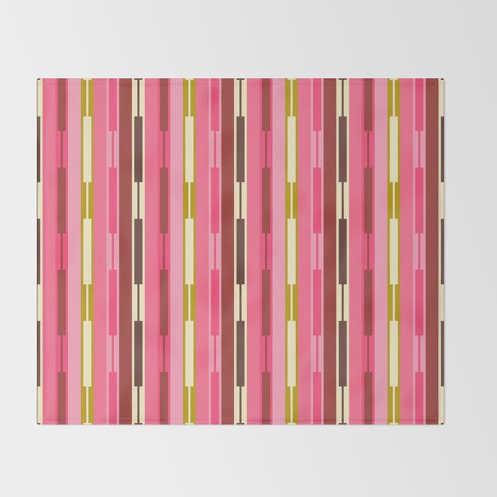 Eclectic Geo Chain Vertical Stripes Retro Contemporary Pattern in Pink Brown Moss Throw Blanket Gallery Image 2