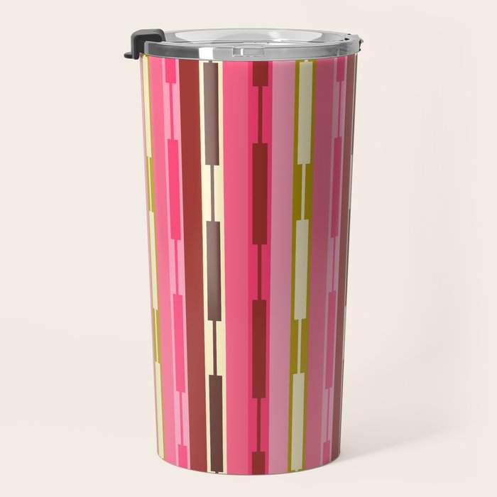 Eclectic Geo Chain Vertical Stripes Retro Contemporary Pattern in Pink Brown Moss Travel Mug Gallery Image 3