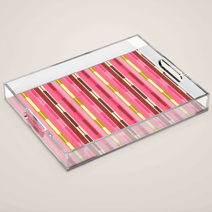 Eclectic Geo Chain Vertical Stripes Retro Contemporary Pattern in Pink Brown Moss Acrylic Tray Gallery Image 1