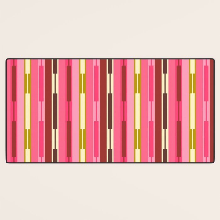 Eclectic Geo Chain Vertical Stripes Retro Contemporary Pattern in Pink Brown Moss Desk Mat Gallery Image 3