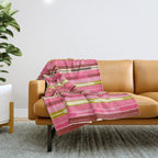 Eclectic Geo Chain Vertical Stripes Retro Contemporary Pattern in Pink Brown Moss Throw Blanket Gallery Image 1