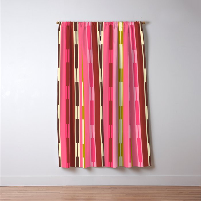 Eclectic Geo Chain Vertical Stripes Retro Contemporary Pattern in Pink Brown Moss Window Curtain Gallery Image 3