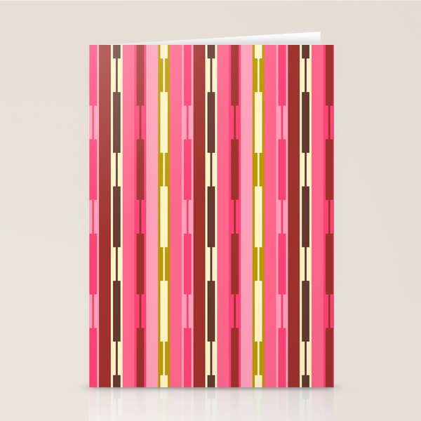 Eclectic Geo Chain Vertical Stripes Retro Contemporary Pattern in Pink Brown Moss Stationery Card Gallery Image 2