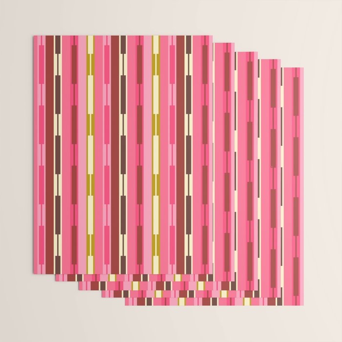 Eclectic Geo Chain Vertical Stripes Retro Contemporary Pattern in Pink Brown Moss Wrapping Paper Gallery Image 3