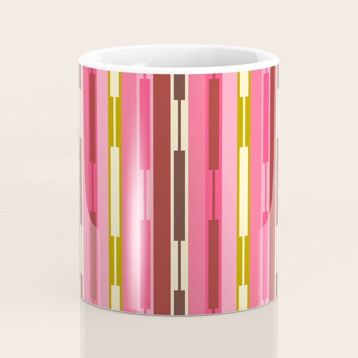 Eclectic Geo Chain Vertical Stripes Retro Contemporary Pattern in Pink Brown Moss Coffee Mug Gallery Image 4