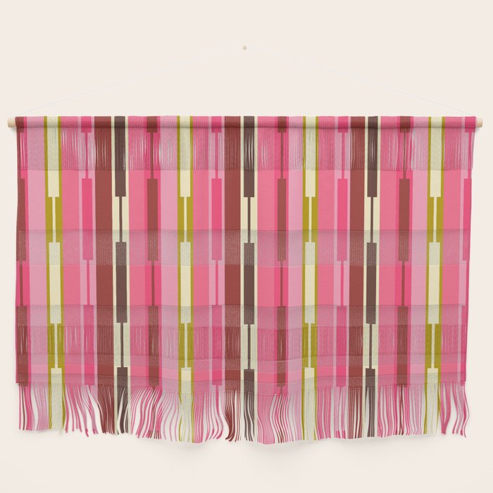 Eclectic Geo Chain Vertical Stripes Retro Contemporary Pattern in Pink Brown Moss Wall Hanging Gallery Image 1
