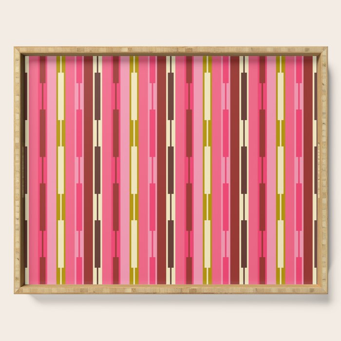 Eclectic Geo Chain Vertical Stripes Retro Contemporary Pattern in Pink Brown Moss Serving Tray Gallery Image 1