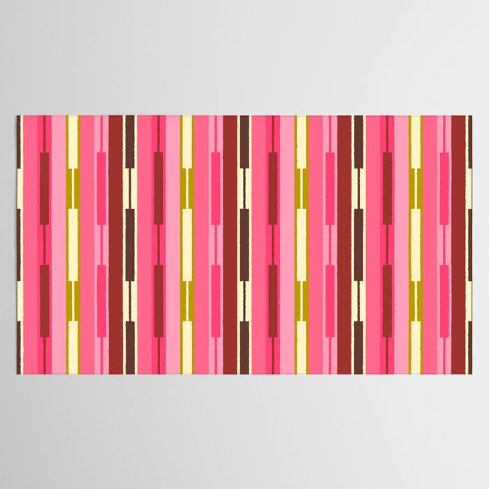 Eclectic Geo Chain Vertical Stripes Retro Contemporary Pattern in Pink Brown Moss Tablecloth Gallery Image 2