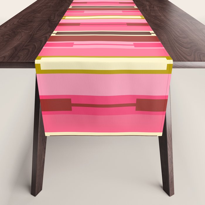 Eclectic Geo Chain Vertical Stripes Retro Contemporary Pattern in Pink Brown Moss Table Runner Gallery Image 1