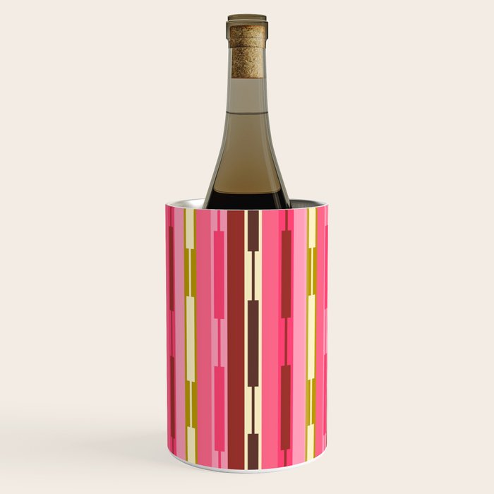 Eclectic Geo Chain Vertical Stripes Retro Contemporary Pattern in Pink Brown Moss Wine Chiller Gallery Image 2