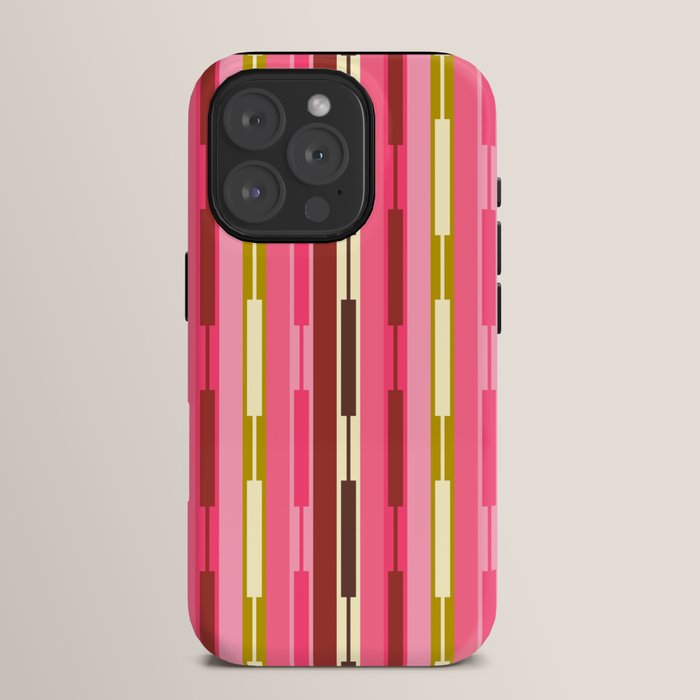 Eclectic Geo Chain Vertical Stripes Retro Contemporary Pattern in Pink Brown Moss iPhone Case Gallery Image 15