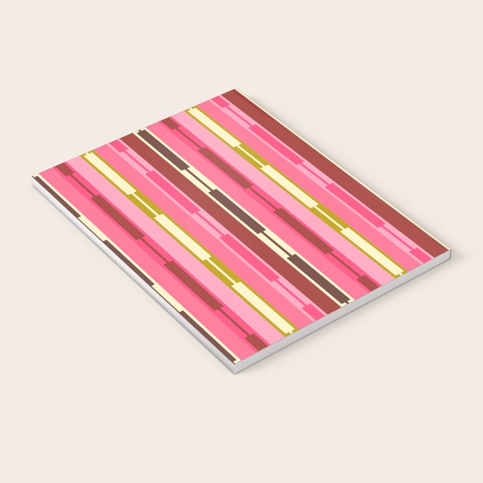 Eclectic Geo Chain Vertical Stripes Retro Contemporary Pattern in Pink Brown Moss Notebook Gallery Image 3