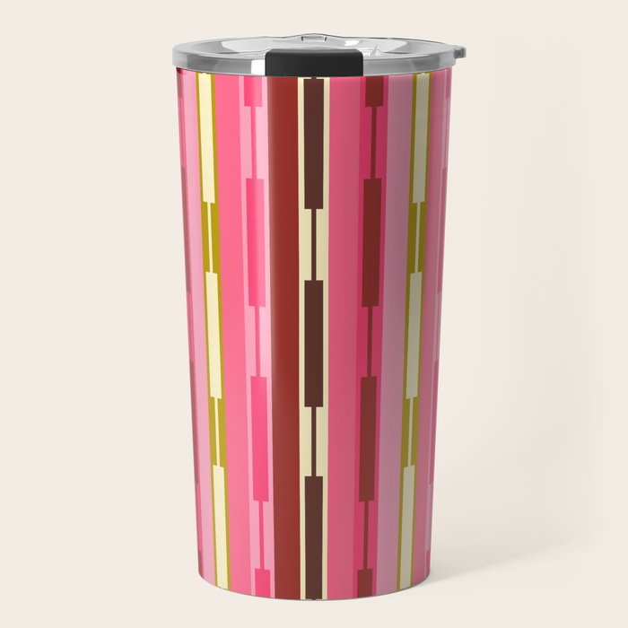 Eclectic Geo Chain Vertical Stripes Retro Contemporary Pattern in Pink Brown Moss Travel Mug Gallery Image 1