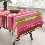 Eclectic Geo Chain Vertical Stripes Retro Contemporary Pattern in Pink Brown Moss Tablecloth Gallery Image 3