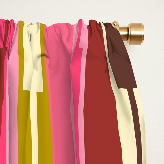 Eclectic Geo Chain Vertical Stripes Retro Contemporary Pattern in Pink Brown Moss Window Curtain Gallery Image 2