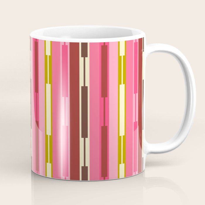 Eclectic Geo Chain Vertical Stripes Retro Contemporary Pattern in Pink Brown Moss Coffee Mug Gallery Image 1