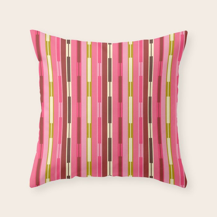 Eclectic Geo Chain Vertical Stripes Retro Contemporary Pattern in Pink Brown Moss Throw Pillow Gallery Image 6