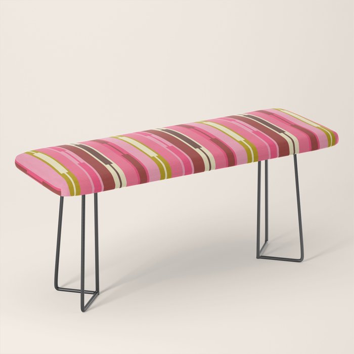 Eclectic Geo Chain Vertical Stripes Retro Contemporary Pattern in Pink Brown Moss Bench Gallery Image 1
