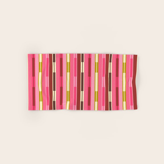 Eclectic Geo Chain Vertical Stripes Retro Contemporary Pattern in Pink Brown Moss Bath Towel Gallery Image 1