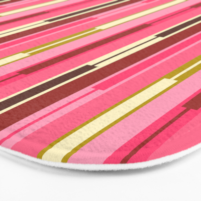 Eclectic Geo Chain Vertical Stripes Retro Contemporary Pattern in Pink Brown Moss Bath Mat Gallery Image 3