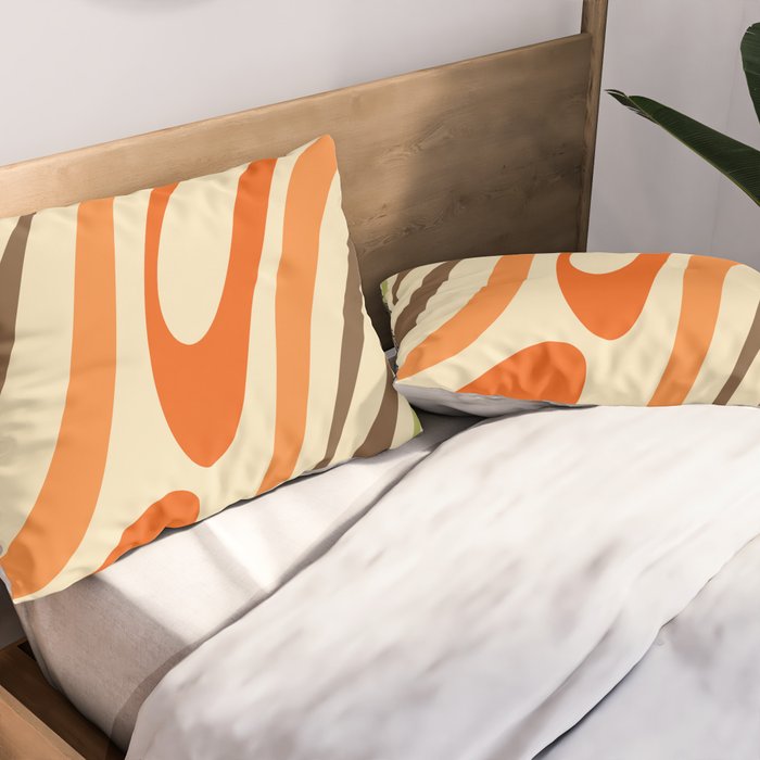 Wavy Loops Abstract Pattern in Retro Orange Brown Green Pillow Sham Gallery Image 2