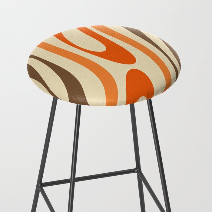 Wavy Loops Abstract Pattern in Retro Orange Brown Green Stool Gallery Image 2
