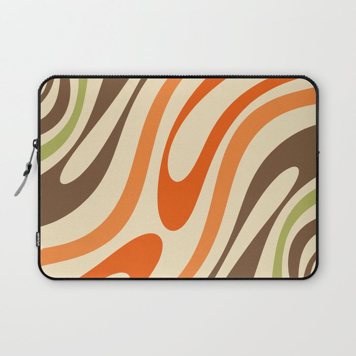 Wavy Loops Abstract Pattern in Retro Orange Brown Green Laptop Sleeve Gallery Image 1