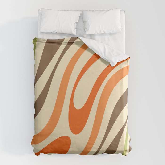Wavy Loops Abstract Pattern in Retro Orange Brown Green Duvet Cover Gallery Image 1