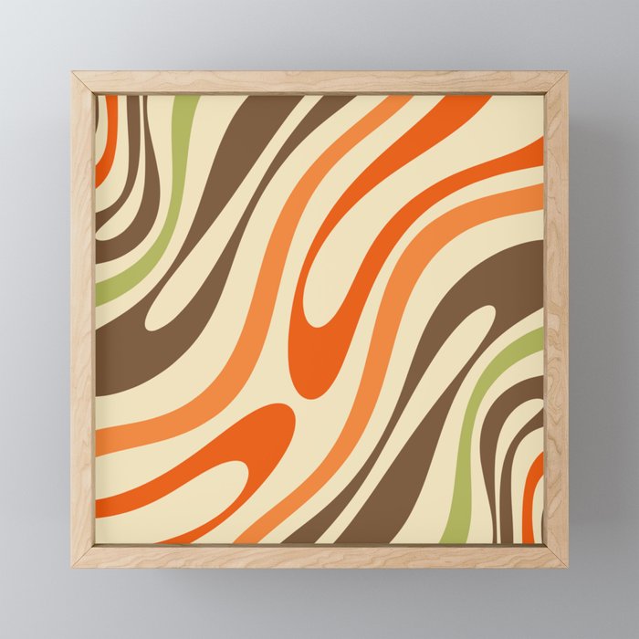 Wavy Loops Abstract Pattern in Retro Orange Brown Green Mini Art Print Gallery Image 1
