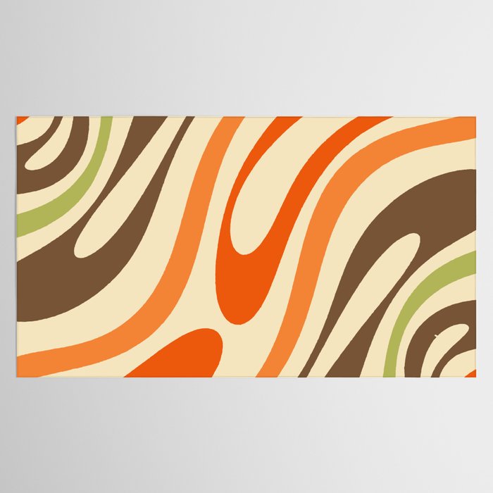 Wavy Loops Abstract Pattern in Retro Orange Brown Green Tablecloth Gallery Image 2