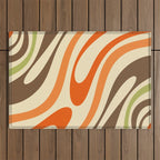 Wavy Loops Abstract Pattern in Retro Orange Brown Green Outdoor Rug Gallery Image 1