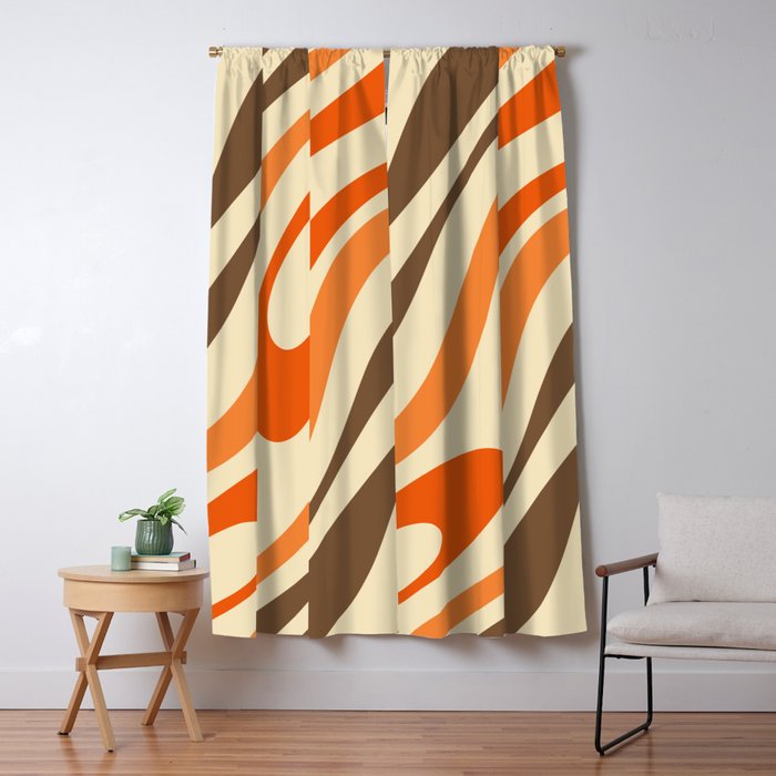Wavy Loops Abstract Pattern in Retro Orange Brown Green Window Curtain Gallery Image 5