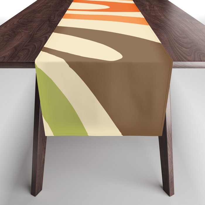 Wavy Loops Abstract Pattern in Retro Orange Brown Green Table Runner Gallery Image 1