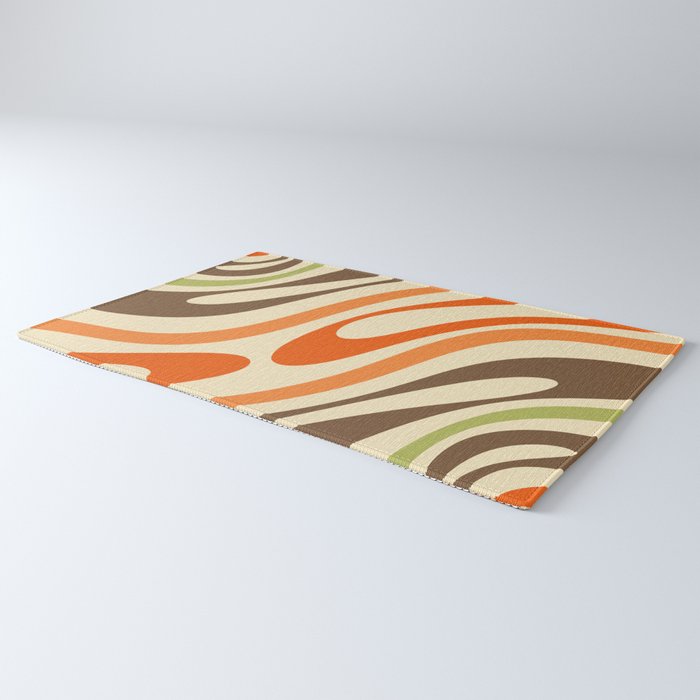 Wavy Loops Abstract Pattern in Retro Orange Brown Green Rug Gallery Image 3