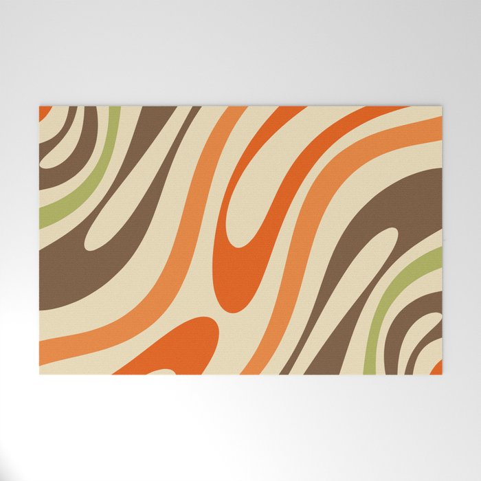 Wavy Loops Abstract Pattern in Retro Orange Brown Green Welcome Mat Gallery Image 1