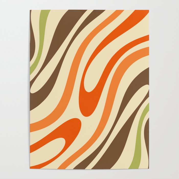 Wavy Loops Abstract Pattern in Retro Orange Brown Green Poster Gallery Image 1