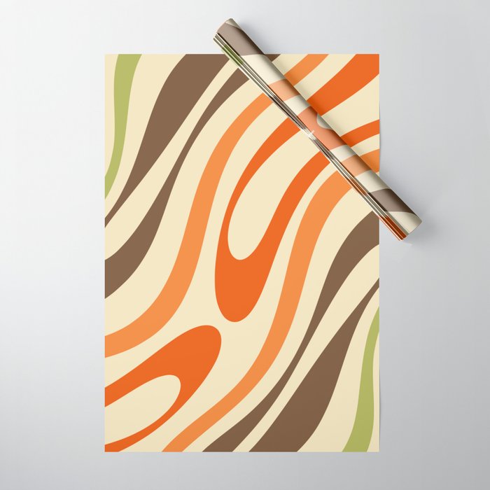 Wavy Loops Abstract Pattern in Retro Orange Brown Green Wrapping Paper Gallery Image 1