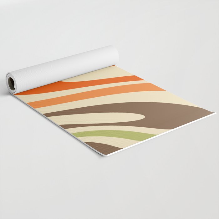 Wavy Loops Abstract Pattern in Retro Orange Brown Green Yoga Mat Gallery Image 2