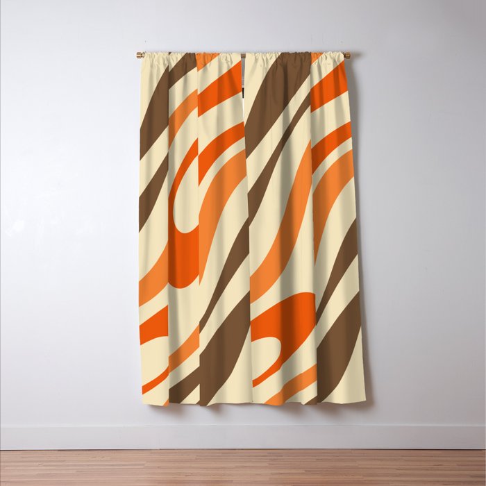 Wavy Loops Abstract Pattern in Retro Orange Brown Green Window Curtain Gallery Image 3