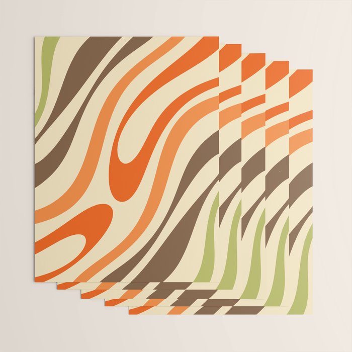 Wavy Loops Abstract Pattern in Retro Orange Brown Green Wrapping Paper Gallery Image 3