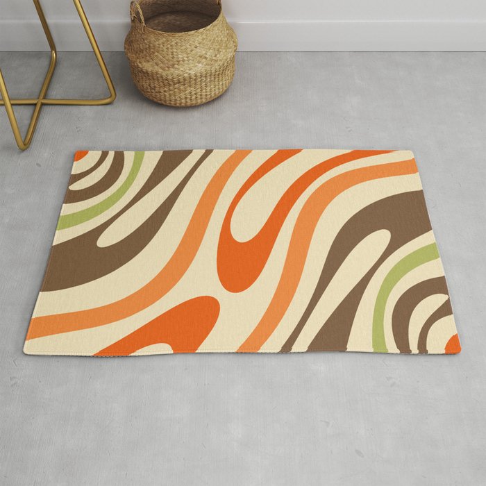Wavy Loops Abstract Pattern in Retro Orange Brown Green Rug Gallery Image 1